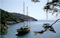 Gulet cruising along Carian coast, Turkey