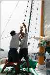 Raising sails on the gulet Almira 