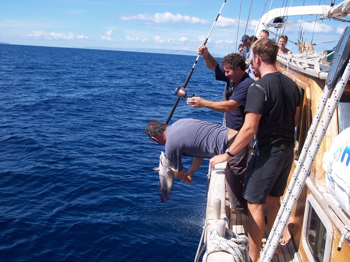 Fishing on a Greek charter yacht