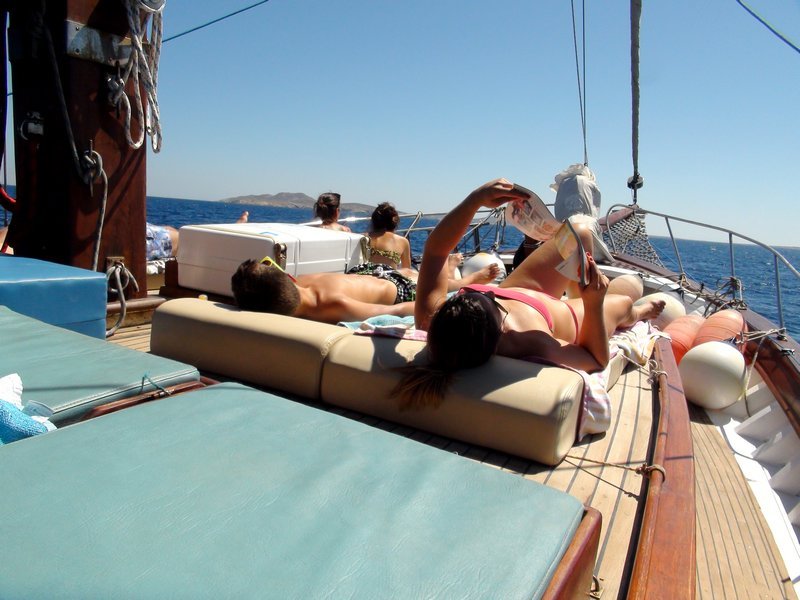 Sun deck on a sailboat
