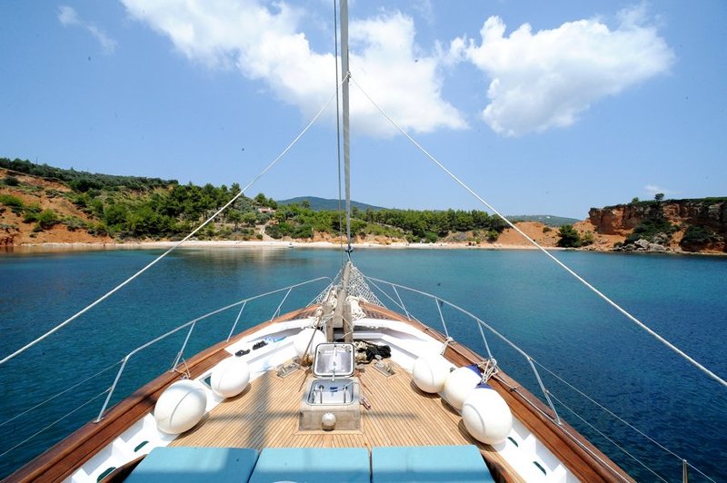 Arriving at a Greek island by boat