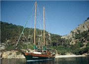 The gulet Almira moored in a pretty cove, southern Turkey